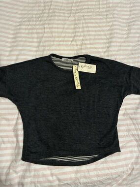 Pinc Premium Dark Gray Short Sleeve Tee with Striped Trim